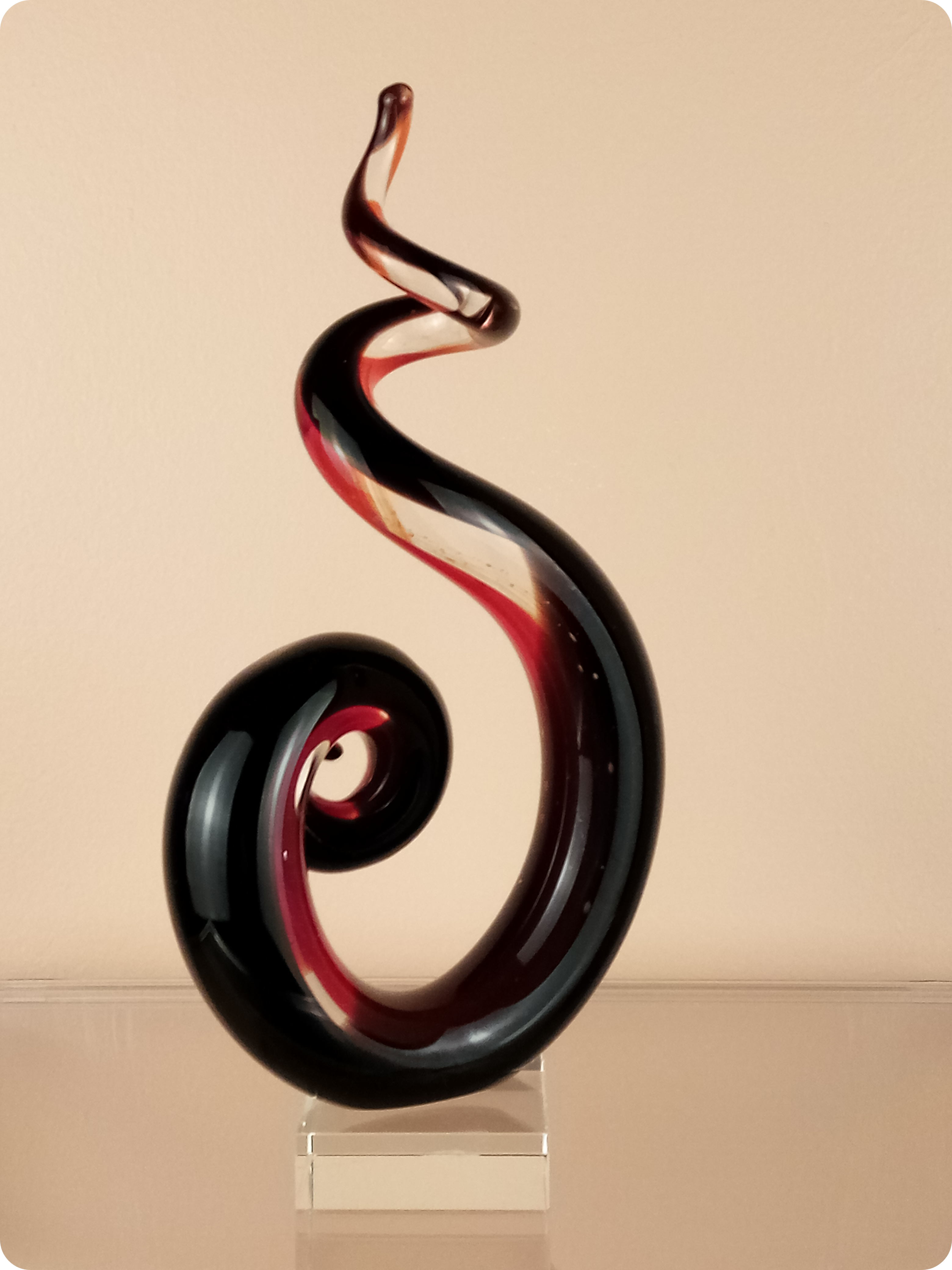 Vintage Spiral Up Curved Glass Art Sculpture - left side